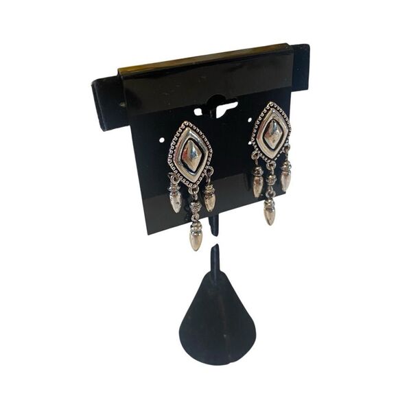 Southwestern Style Silver & Black Drop Earrings. - Picture 2 of 5